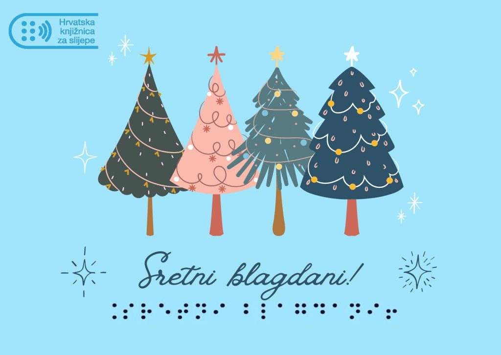 Čestitka "Sretmi blagdani!" na standardnom tisku i brajici