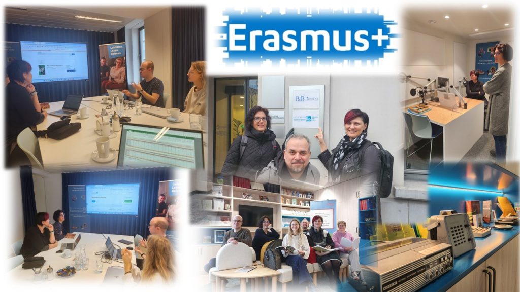 Karolina Zlatar Radigović, Matija Sinković i Jelena Lešaja u Luisterpuntbibliotheek.